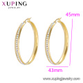 E-587 xuping moda Rhinestone 24K color oro diseño simple Pendientes de aro de mujer